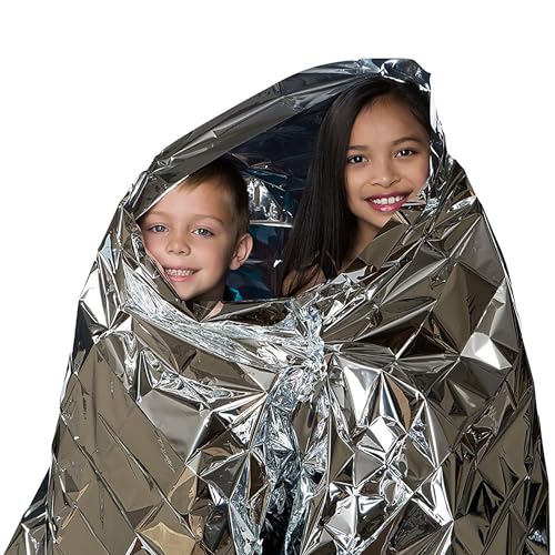 Emergency Foil Blanket 100 Pack Reflective Survival Mylar Blankets - Silver