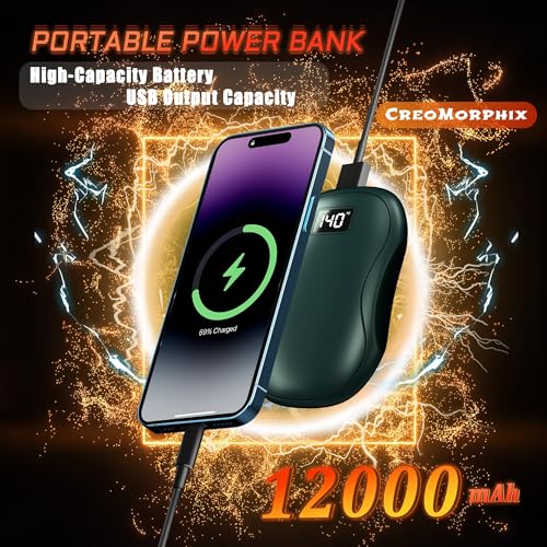 Rechargeable Hand Warmers 2 Pack, 12000mAh Electric Portable Smart Chips Hand Warmers Power Bank, Fast Instant Heating 3 Levels, Best Gifts for Outdoor, Hunting, Camping, Golf, Raynauds