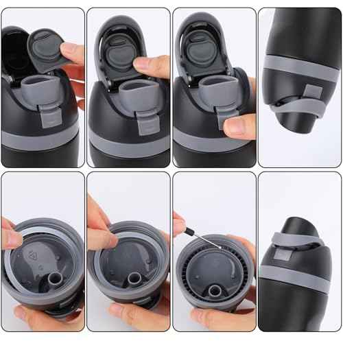 11pcs Replacement Kit for Owala, Water Bottle Parts Accessories Including 3 Silicone Stoppers Lid Top Cover Cap Insert Rubber Seal Gaskets 1 Cleaning Brush 3 Straws and Cutting Tool