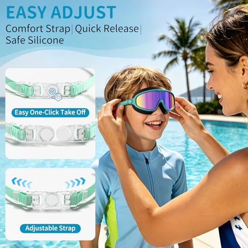 Kids Swim Goggles Anti-Fog UV Protection 2 Pack Cyan-Black & Purple-Black