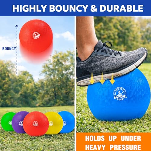 8.5 Inch Kickball Set - Multicolor Dodgeballs 6 Pack for Kids & Outdoor Play