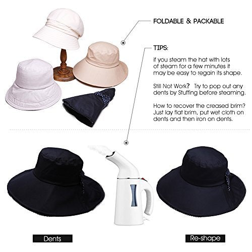 XXL Packable Summer Cotton Sun Hat Bucket UV UPF 50+ Protection Wide Brim Beach Gardening for Extra Large Big Head Women Navy 63-64CM