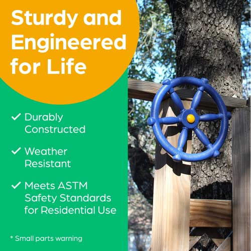 Kids Pirate Ship Wheel Toy for Outdoor Playsets - Blue, 12 Inch Diameter