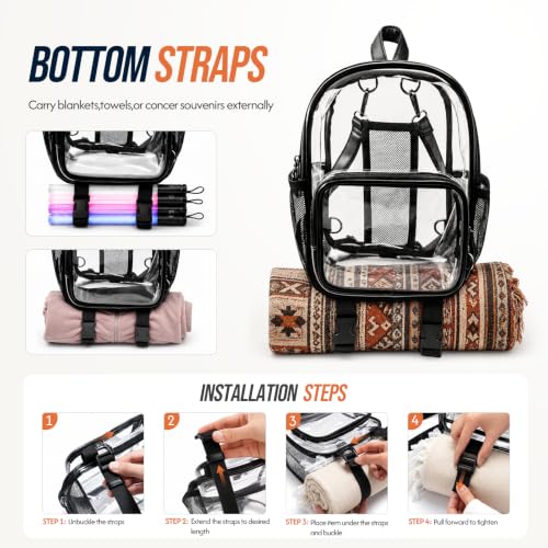 Mini Clear Stadium Backpack with Fan Holder - Small Anti-Theft Transparent Bag for Concerts & Festivals
