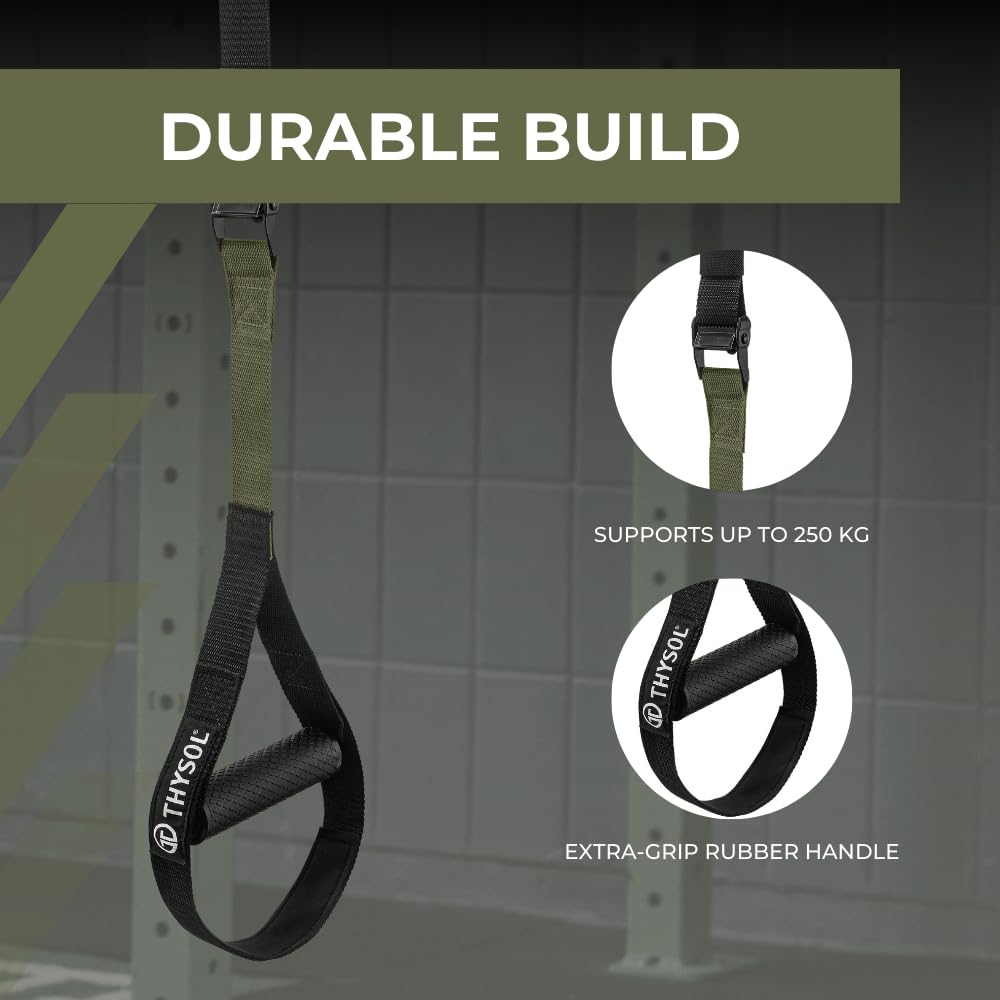 THYSOL® Resistance Trainer Pro Xtreme Straps Army | Sling Trainer Set with Adjustable Door Anchor | Fitness Home Workouts - Suitable for Travelling & for Training Indoor & Outdoor (Army Green)