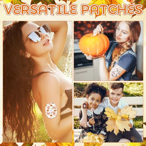 Geiserailie 32 Pcs Fall Adhesive Patches Compatible with Dexcom G7 Over Patches Waterproof and Sweatproof Sensor Cover Thanksgiving Flexible and Breathable Pre-Cut Tape Stickers