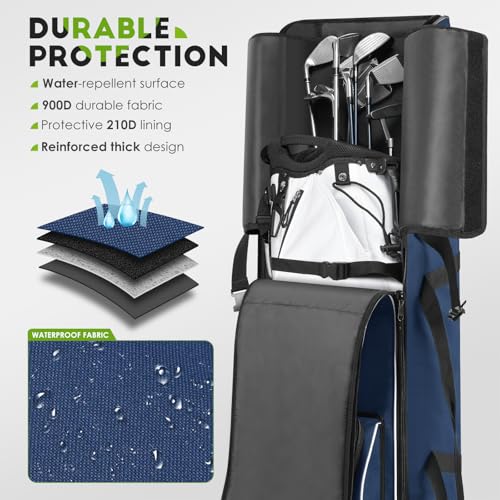 Findway Blue Golf Travel Bag with Wheels, Heavy Duty Oxford Cover for Men Women