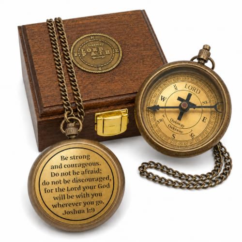Christian Compass with Joshua 1:9 Scripture - Faith Gift for Men & Boys - Variation: Joshua 1:9