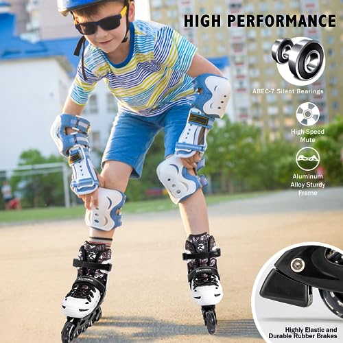 Kids Adjustable Inline Skates with Light Up Wheels - Black, Medium-Big Kid