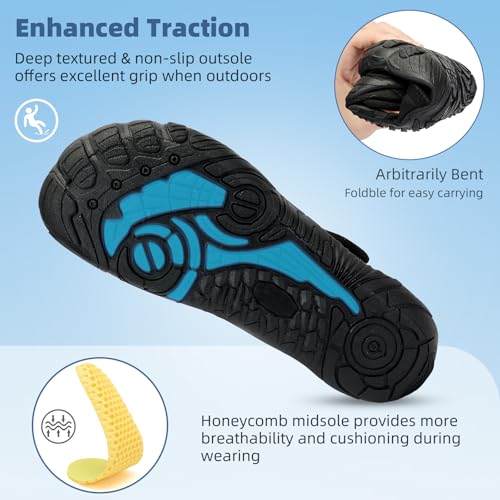 Kids Water Shoes - Boys Girls Barefoot Aqua Socks for Beach Pool - Big Kid Black
