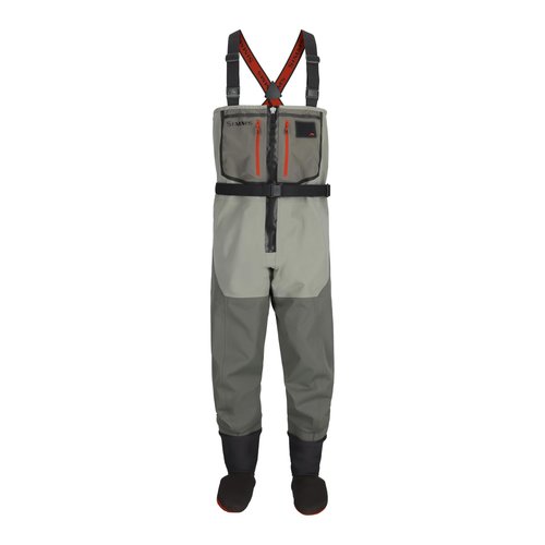 Simms Freestone Z Mens Fishing Waders, Waterproof Chest Stockingfoot Waders w/Gravel Guards, Front Zipper, 4-Layer Breathable, Hunting and Fly Fishing Waders, Smoke, Large 9-11 Foot