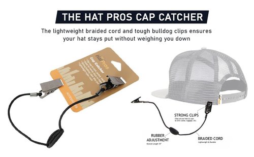 The Hat Pros Lightweight Cap Catcher | Adjustable 10" Braided Nylon Hat Retention Cord w/Bulldog Clips & Rubber Bead, Durable, Travel-Friendly Design