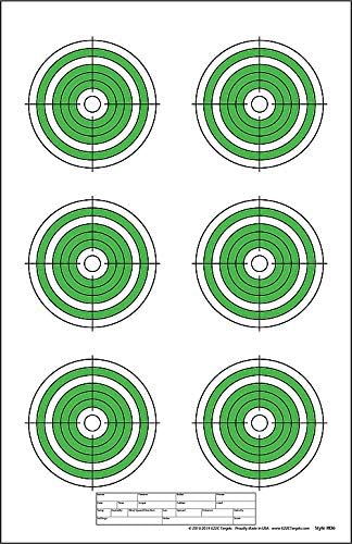Red Dot Optics Style 6: Six 4' Bullseyes by EZ2C Targets | Paper Targets | High Visibility Firearms and Rifles Target 11" x 17"