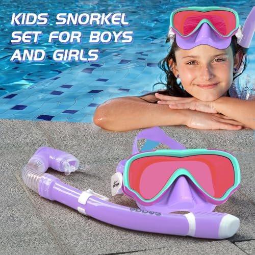 Kids Snorkel Set with Anti-Fog Mask and Dry Top Snorkel - 180° View