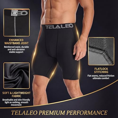 Men's Compression Shorts Spandex Athletic Underwear Boxer Briefs - Medium Black (6pcs)