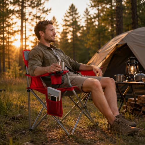 Byliable Oversized Folding Camping Chair with 330LBS Capacity - Red, Mesh Backrest