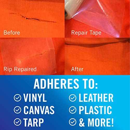 Repair Tape for Fabric Boat Covers, Canvas Tents, Pop-Up Campers, RV Awnings, Tarps, Canopies, Bimini Tops, Sails, Air Mattress Patch Kit, 30ft x 3" Clear Heavy-Duty Waterproof Vinyl