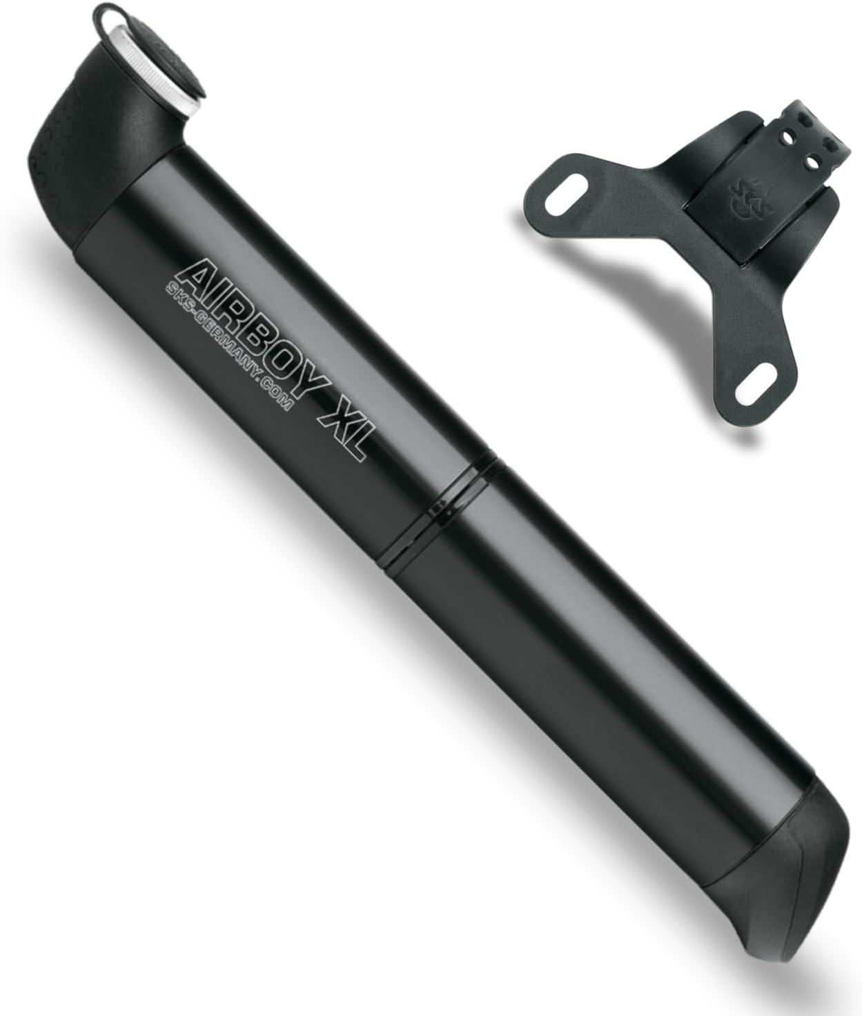 SKS Germany Airboy Mini Pump, Air Pump (Bicycle Pump with Two-Chamber Pump System, Wheel Accessories with 2 Equal Handle Parts, Bicycle Air Pump with Selectable Valve Head), Black