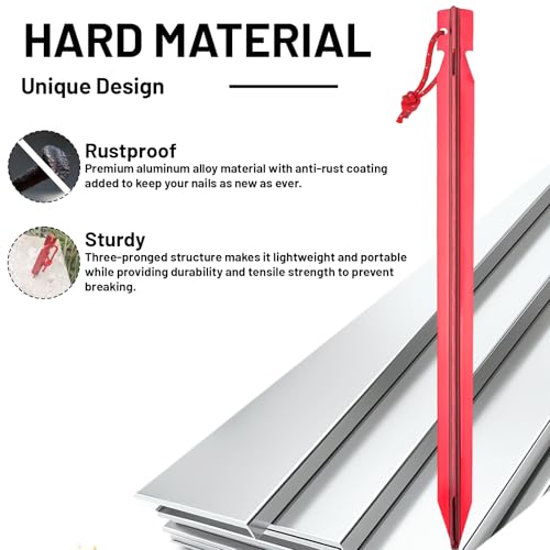 18+2 Pack Aluminum Tent Stakes - Red, Heavy Duty Y-Beam Ground Pegs for Camping