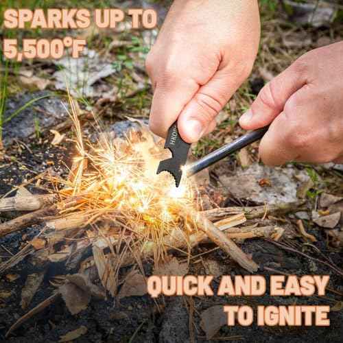 Fire Starter Ferro Rod, 4 Inch Flint and Steel Survival Kit, Flint Fire Starter for Camping and Hiking, 6-in-1 Emergency Survival Fire Steel, Magnesium Fire Starter | Hkoper