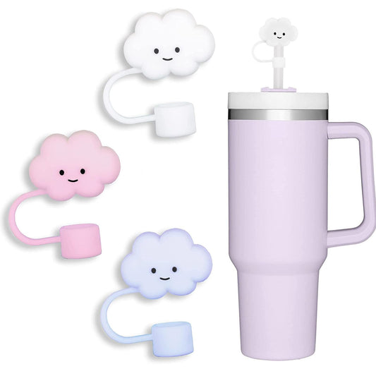 10mm Straw Cover, 3pcs Covers Cap for Stanley Cup 40 oz 30 Food Grade Silicone Cute Large Cloud Topper Tips Cover Protector Plugs Tumblers Accessories