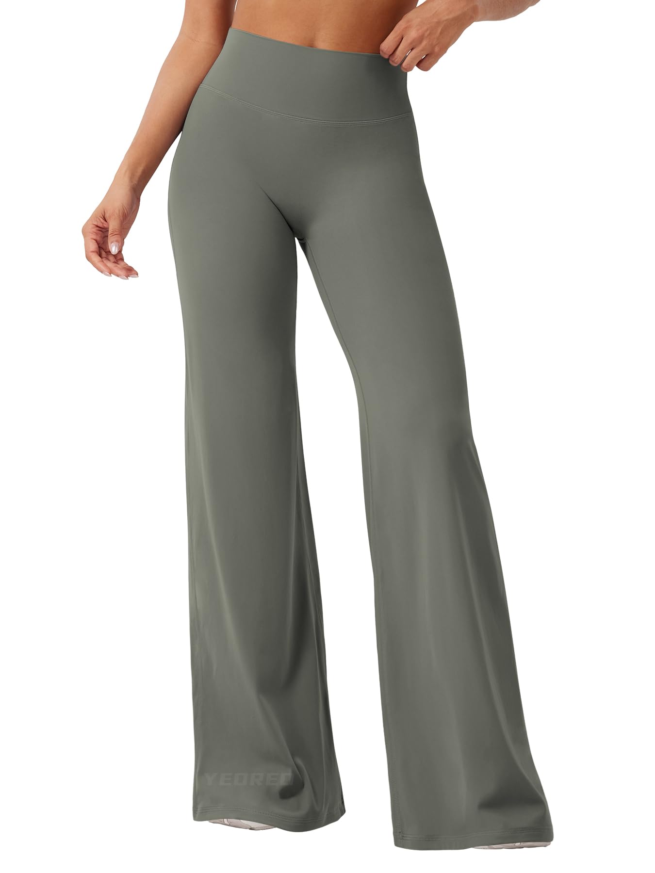 YEOREO Workout Leggings Womens No Front Seam Straight Leggings 35" High Waist Buttery Eddiy Gym Yoga Pants Gray Green S