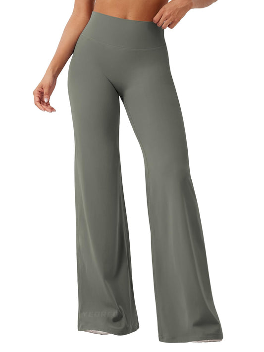 YEOREO Workout Leggings Womens No Front Seam Straight Leggings 35" High Waist Buttery Eddiy Gym Yoga Pants Gray Green S