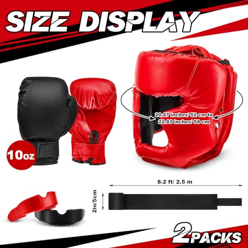 Kids Boxing Gear Set with Helmet Gloves Hand Wraps - Black & Red