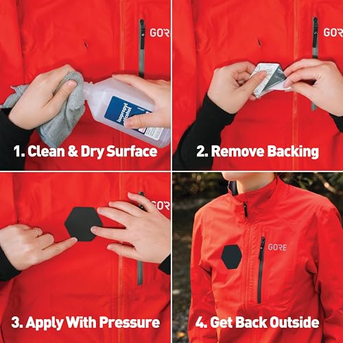 GEAR AID Tenacious Tape Gore-TEX Fabric Patches for Quickly Fixing Holes and Tears in Jackets, Gloves, Rain and Ski Pants, Black, 2.5” x 2.8” Hexagon, 2.5” x 4” Rectangle