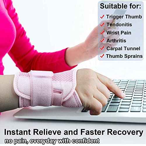 Trigger Thumb Splint for Left Right Hand,Thumb Spica Support Brace Wrist Stabilizer for Pain, Carpal Tunnel, Sprains, Arthritis, Tendonitis, Tenosynovitis with Adjustable Strap for Men Women (Pink)