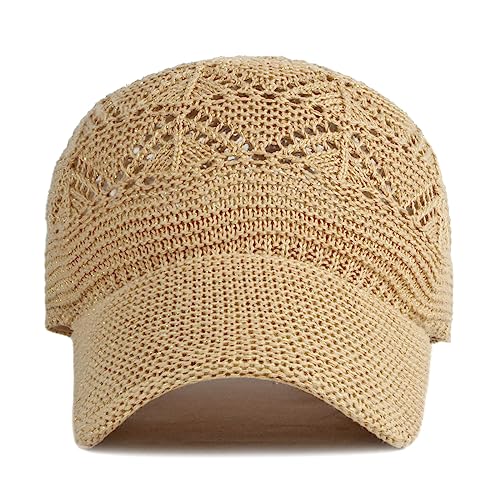 Beach Baseball Hats for Women - Cute Summer Crochet Breathable Ball Cap - Khaki, One Size
