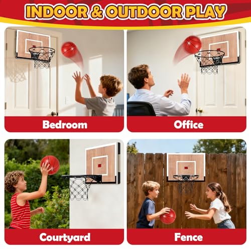 Indoor Mini Basketball Hoop Set with Scoreboard - Wall & Door Mount, 3 Balls, Pump - Score Version