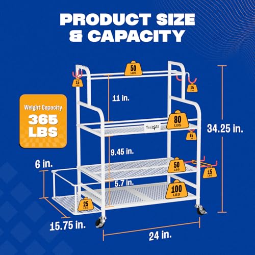 Yes4All Dumbbell Rack, Weight Rack for Home Gym, Sports Equipment Organizer for Dumbbells Kettlebells Yoga Mat Foam Roller and Balls, All in One Gym Workout Storage with Wheels and Hooks, White