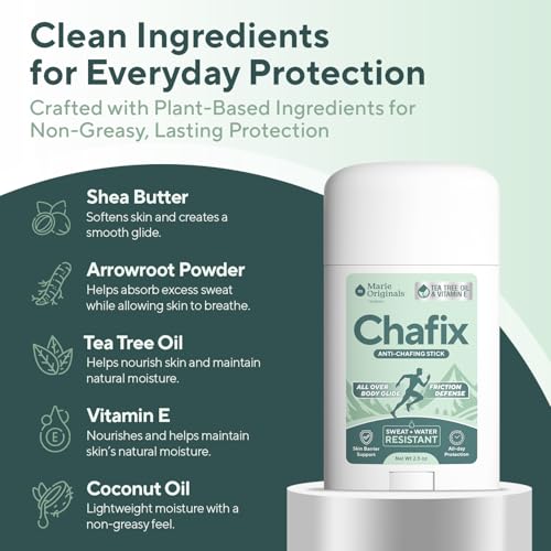 Marie Originals Chafix Anti Chafing Stick ? 2.5oz | Plant-Based Anti Chafe Stick with Shea Butter, Arrowroot & Tea Tree | Sweat & Water Resistant, No White Residue, Non Greasy Thigh Rub Protection