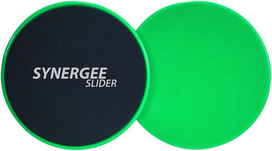 Synergee Core Sliders. Dual Sided Use on Carpet or Hardwood Floors. Abdominal Exercise Equipment