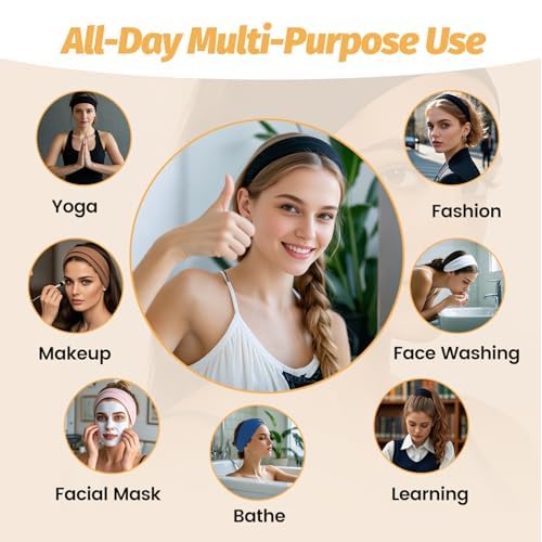 Headbands for Women - 6 Pack Wide Elastic Hair Bands | Stretchy Sweatbands Hair Bands | Soft Sports Thin Head Bands | Non-Slip Accessories Bands for Fashion, Washing Face, Workouts, Yoga, Daily Use