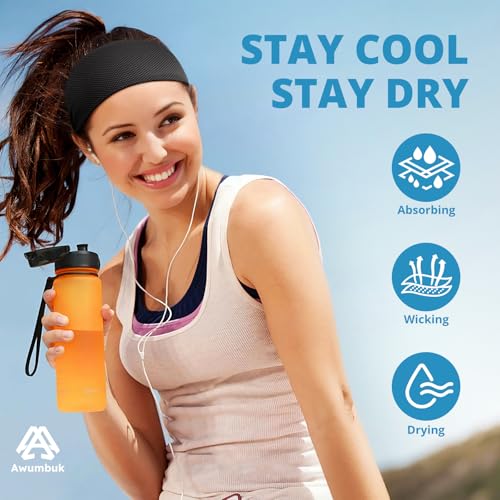 Cooling Headbands for Women Black, Non-Slip Moisture-Wicking Sports Headbands - 4 Pack