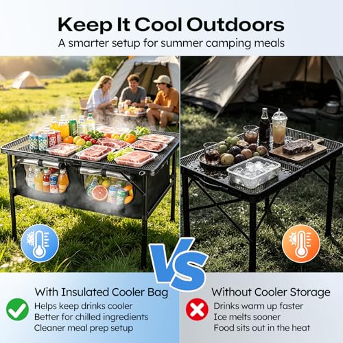 Folding Camping Table with Storage Cooler Bag - Portable Outdoor Dining