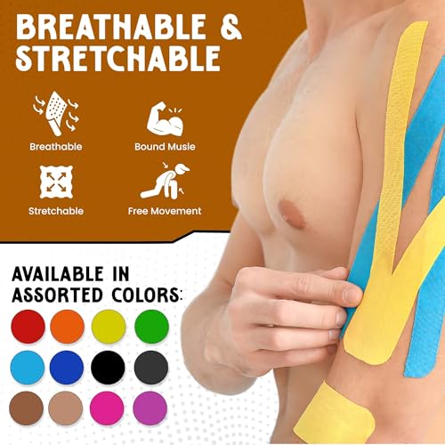 Kinesiology Tape Precut Strips - Assorted 12 Pack for Knee & Body Support