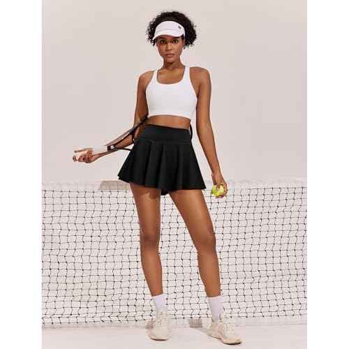 PINSPARK Womens Tennis Skirt Pleated Athletic Skirts with Pockets Shorts High Waisted Golf Skort for Workout Pickleball