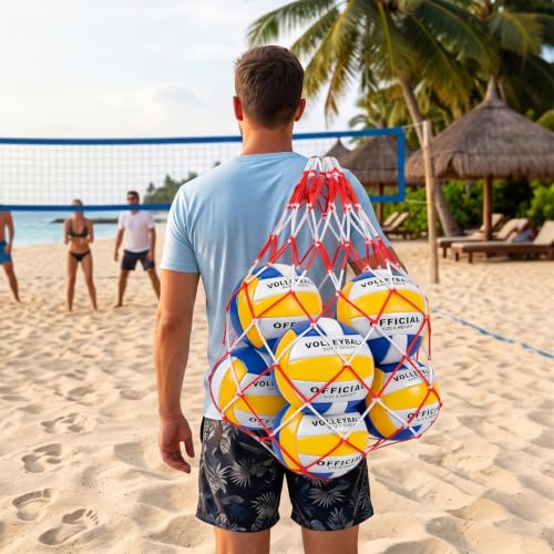Official Size 5 Volleyball Set with Pump & Mesh Bag - 6 Soft PU Leather Balls - Yellow-Blue-White