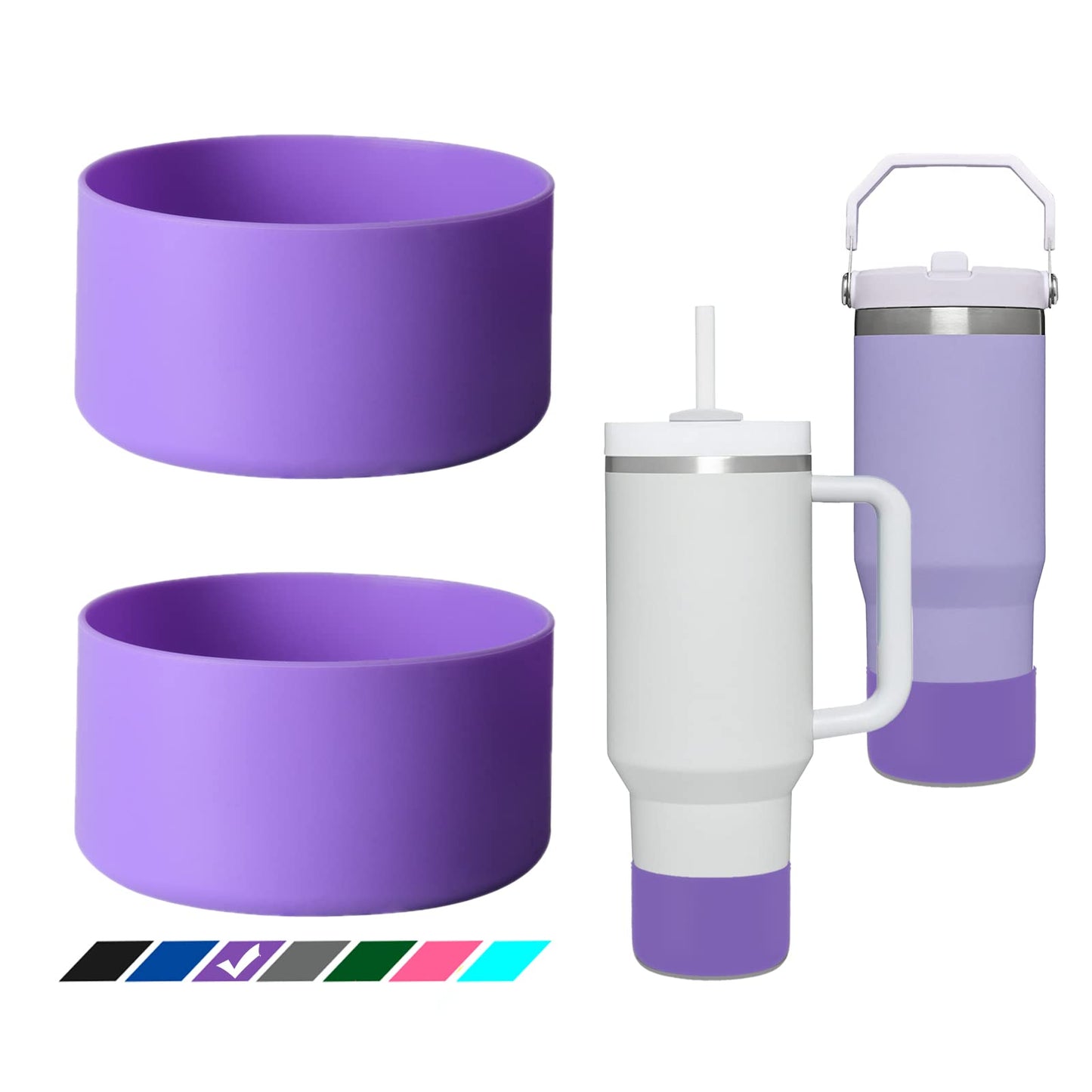 Greant 2 PCS Protective Water Bottle Boot Compatible with Stanley Quencher Adventure 30oz, Anti-Slip Silicone Boot Compatible with Stanley 40 oz Quencher (Purple)