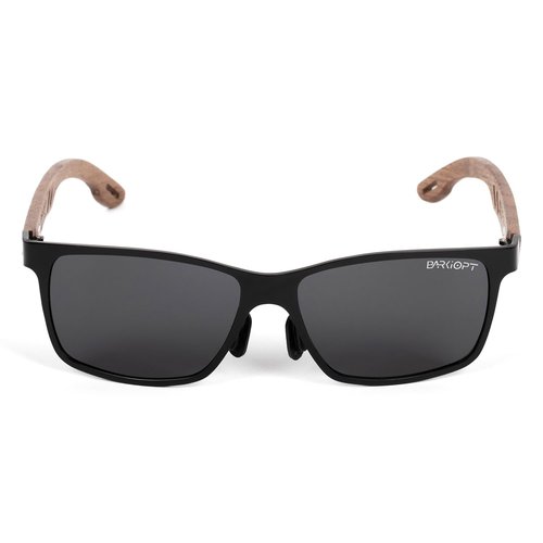 Barkiopt UV400 Sunglasses for Women & Men, Unisex Polarized Sunglasses with Black Aluminum Frame & Wood Temple, Fashionable Black Shades that Protect from UV Rays, Model W5507 (Black Lenses)