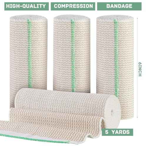 Elastic Bandage Wrap 6 Inch Compression Wrap Bandage with Self-Closure Washable Wide Elastic Bandages for Legs Tummy Body 4 Pack