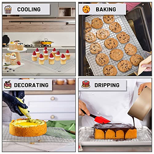 TeamFar Stainless Steel Cooling Rack 15.3x11.2 Inches - Heavy Duty Baking Grid Set of 2
