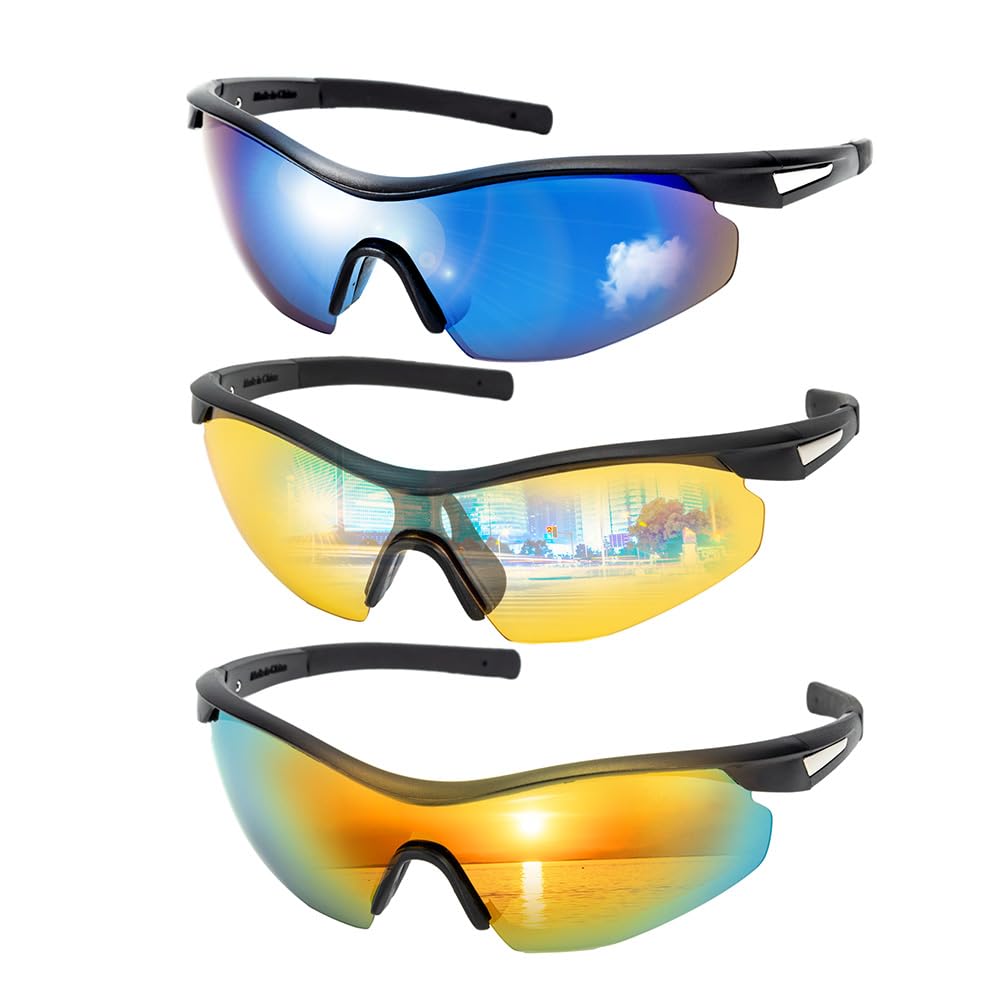 KALIMO Polarized Sport Sunglasses – Lightweight UV Protection Sunglasses for Men & Women, Perfect for Driving, Fishing, Cycling, and Outdoor Activities, 3-Pair