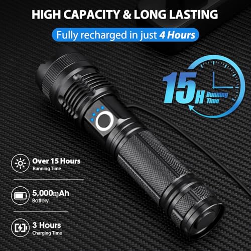 Rechargeable LED Flashlight 99,000 Lumens Waterproof Camping Light with Focus & Modes