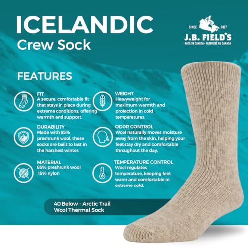 Large Green 2-Pack Thermal Winter Hiking Socks - 85% Wool, 40 Below Arctic Trail