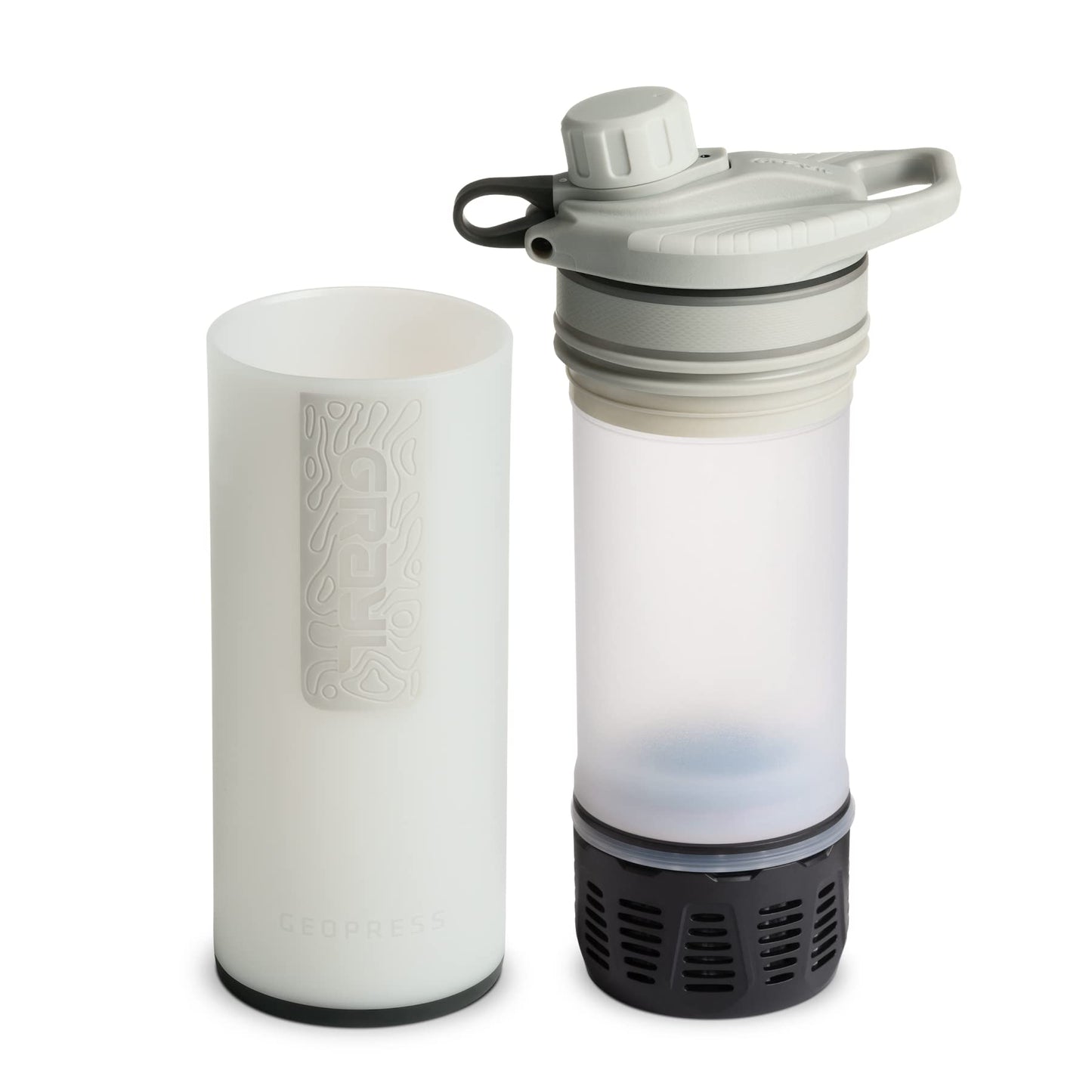 GRAYL GeoPress 24 oz Water Purifier Bottle - Filter for Hiking, Camping, Survival, Travel (Peak White)