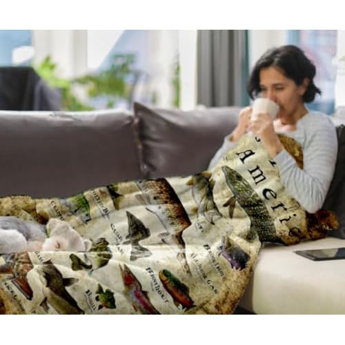Fishing Enthusiast Blanket - Sports Fish of North America, Fish Knowledge, Unique Fisherman Gifts for Boys, Dad, Grandpa (40in*60in)
